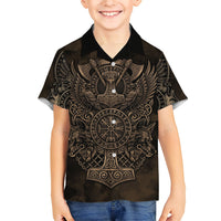 Viking Raven Wolf Vegvisir Kid Hawaiian Shirt Nordic Runic Engraving Style