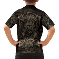 Viking Raven Wolf Vegvisir Kid Hawaiian Shirt Nordic Runic Engraving Style