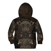 Viking Raven Wolf Vegvisir Kid Hoodie Nordic Runic Engraving Style
