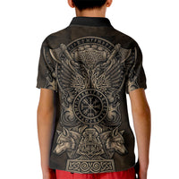 Viking Raven Wolf Vegvisir Kid Polo Shirt Nordic Runic Engraving Style