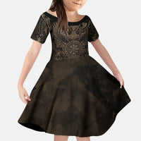 Viking Raven Wolf Vegvisir Kid Short Sleeve Dress Nordic Runic Engraving Style