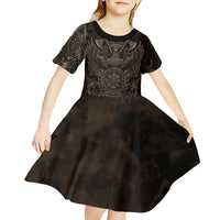 Viking Raven Wolf Vegvisir Kid Short Sleeve Dress Nordic Runic Engraving Style