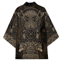 Viking Raven Wolf Vegvisir Kimono Nordic Runic Engraving Style