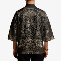Viking Raven Wolf Vegvisir Kimono Nordic Runic Engraving Style