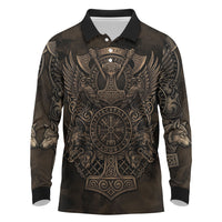 Viking Raven Wolf Vegvisir Long Sleeve Polo Shirt Nordic Runic Engraving Style