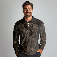 Viking Raven Wolf Vegvisir Long Sleeve Polo Shirt Nordic Runic Engraving Style