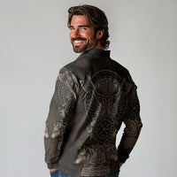 Viking Raven Wolf Vegvisir Long Sleeve Polo Shirt Nordic Runic Engraving Style