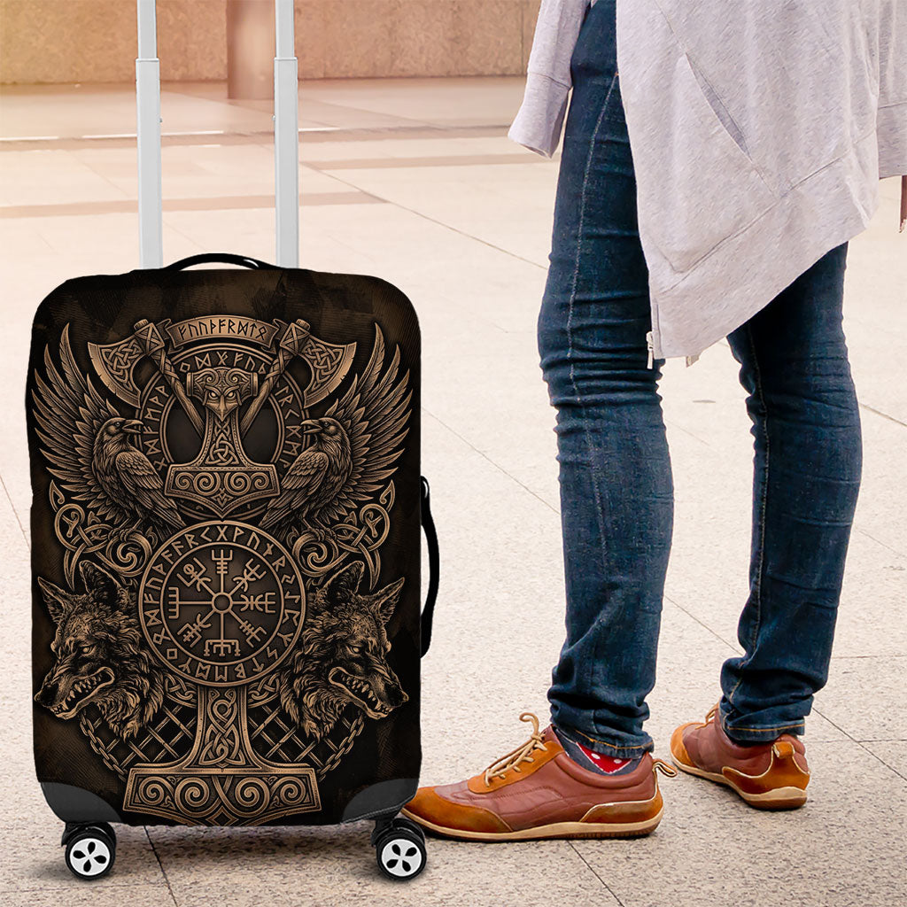 Viking Raven Wolf Vegvisir Luggage Cover Nordic Runic Engraving Style