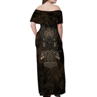 Viking Raven Wolf Vegvisir Off Shoulder Maxi Dress Nordic Runic Engraving Style