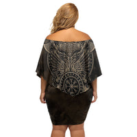 Viking Raven Wolf Vegvisir Off Shoulder Short Dress Nordic Runic Engraving Style