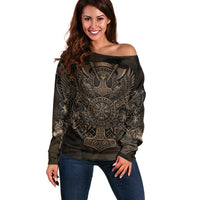 Viking Raven Wolf Vegvisir Off Shoulder Sweater Nordic Runic Engraving Style