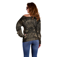 Viking Raven Wolf Vegvisir Off Shoulder Sweater Nordic Runic Engraving Style