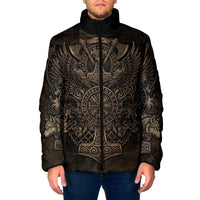 Viking Raven Wolf Vegvisir Padded Jacket Nordic Runic Engraving Style