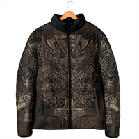 Viking Raven Wolf Vegvisir Padded Jacket Nordic Runic Engraving Style