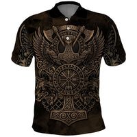 Viking Raven Wolf Vegvisir Polo Shirt Nordic Runic Engraving Style