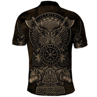 Viking Raven Wolf Vegvisir Polo Shirt Nordic Runic Engraving Style
