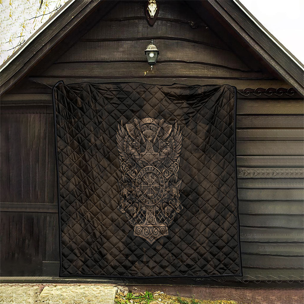 Viking Raven Wolf Vegvisir Quilt Nordic Runic Engraving Style