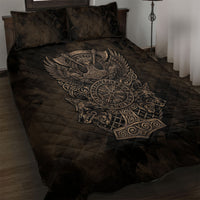 Viking Raven Wolf Vegvisir Quilt Bed Set Nordic Runic Engraving Style