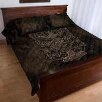 Viking Raven Wolf Vegvisir Quilt Bed Set Nordic Runic Engraving Style