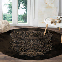 Viking Raven Wolf Vegvisir Round Carpet Nordic Runic Engraving Style