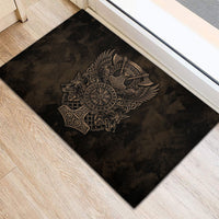 Viking Raven Wolf Vegvisir Rubber Doormat Nordic Runic Engraving Style