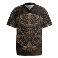 Viking Raven Wolf Vegvisir Rugby Jersey Nordic Runic Engraving Style