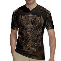 Viking Raven Wolf Vegvisir Rugby Jersey Nordic Runic Engraving Style