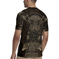 Viking Raven Wolf Vegvisir Rugby Jersey Nordic Runic Engraving Style