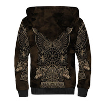 Viking Raven Wolf Vegvisir Sherpa Hoodie Nordic Runic Engraving Style