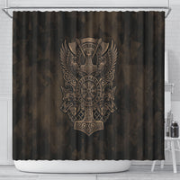 Viking Raven Wolf Vegvisir Shower Curtain Nordic Runic Engraving Style