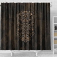 Viking Raven Wolf Vegvisir Shower Curtain Nordic Runic Engraving Style