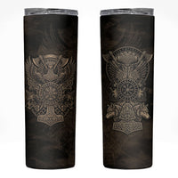 Viking Raven Wolf Vegvisir Skinny Tumbler Nordic Runic Engraving Style