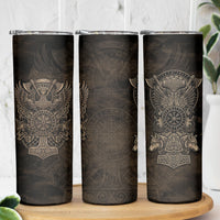 Viking Raven Wolf Vegvisir Skinny Tumbler Nordic Runic Engraving Style