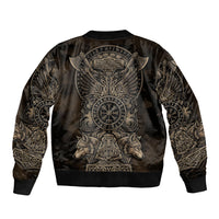 Viking Raven Wolf Vegvisir Sleeve Zip Bomber Jacket Nordic Runic Engraving Style