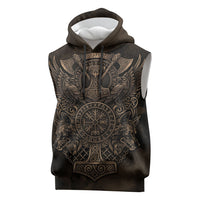 Viking Raven Wolf Vegvisir Sleeveless Hoodie Nordic Runic Engraving Style