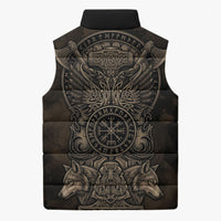 Viking Raven Wolf Vegvisir Sleeveless Puffer Jacket Nordic Runic Engraving Style