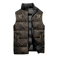 Viking Raven Wolf Vegvisir Sleeveless Puffer Jacket Nordic Runic Engraving Style