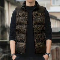 Viking Raven Wolf Vegvisir Sleeveless Puffer Jacket Nordic Runic Engraving Style