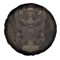 Viking Raven Wolf Vegvisir Spare Tire Cover Nordic Runic Engraving Style