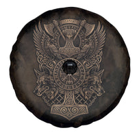 Viking Raven Wolf Vegvisir Spare Tire Cover Nordic Runic Engraving Style