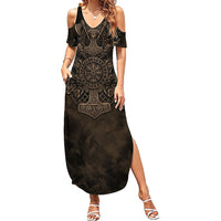 Viking Raven Wolf Vegvisir Summer Maxi Dress Nordic Runic Engraving Style