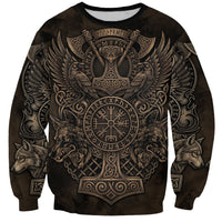 Viking Raven Wolf Vegvisir Sweatshirt Nordic Runic Engraving Style