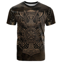 Viking Raven Wolf Vegvisir T Shirt Nordic Runic Engraving Style