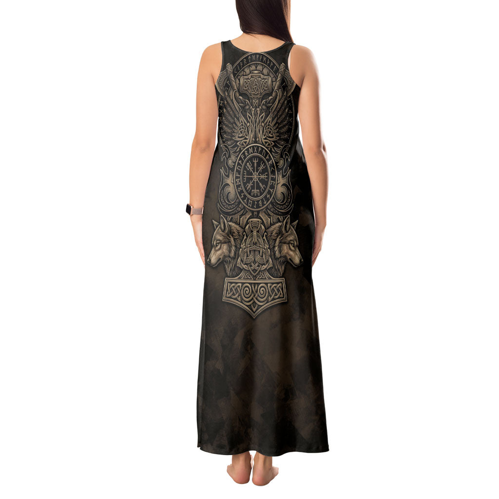 Viking Raven Wolf Vegvisir Tank Maxi Dress Nordic Runic Engraving Style
