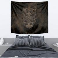 Viking Raven Wolf Vegvisir Tapestry Nordic Runic Engraving Style