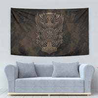 Viking Raven Wolf Vegvisir Tapestry Nordic Runic Engraving Style