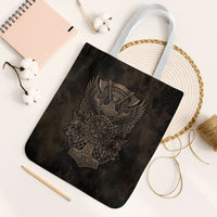 Viking Raven Wolf Vegvisir Tote Bag Nordic Runic Engraving Style