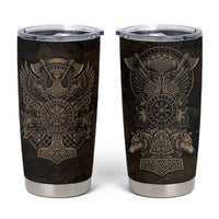 Viking Raven Wolf Vegvisir Tumbler Cup Nordic Runic Engraving Style
