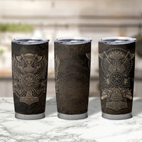 Viking Raven Wolf Vegvisir Tumbler Cup Nordic Runic Engraving Style