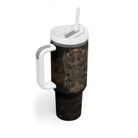 Viking Raven Wolf Vegvisir Tumbler With Handle Nordic Runic Engraving Style